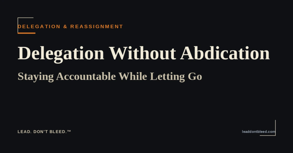 Lead. Don't Bleed. — Delegation Without Abdication: Staying Accountable While Letting Go (Delegation & Reassignment)
