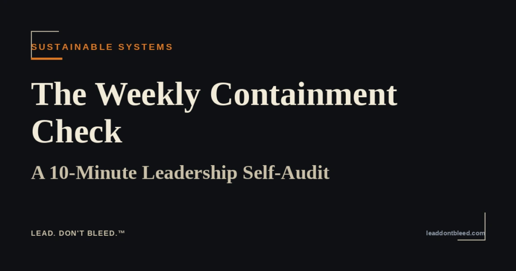 Lead. Don't Bleed. — The Weekly Containment Check: A 10-Minute Leadership Self-Audit (Sustainable Leadership Systems)